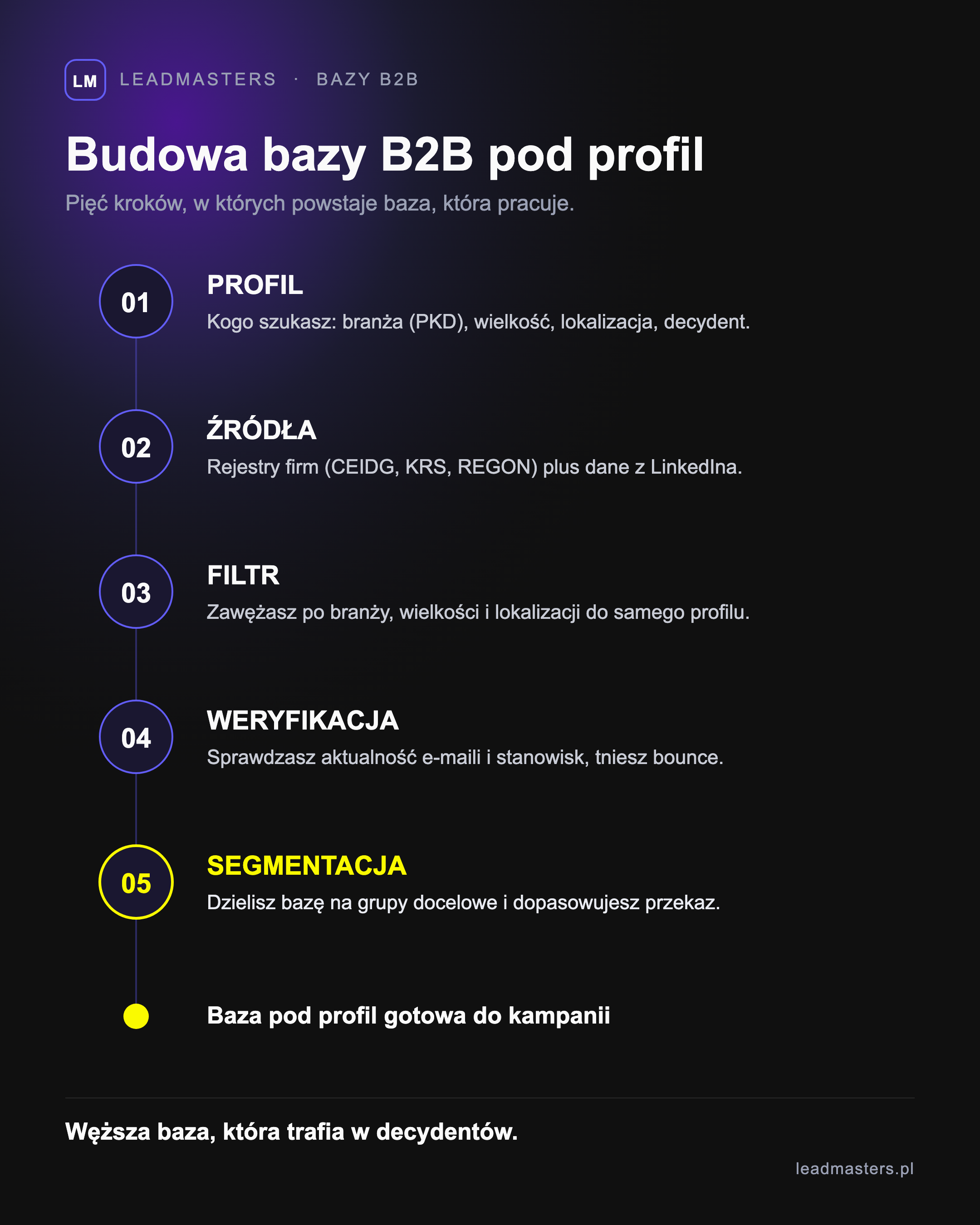 Budowa bazy danych B2B pod profil klienta w pięciu krokach: definicja profilu, źródła, filtrowanie, weryfikacja danych, segmentacja